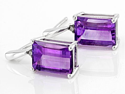 Barrel Amethyst and Champagne Diamond Sterling Silver Earrings 5.25ctw