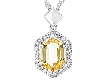 Picture of Hexagon Citrine and White Zircon Sterling Silver Pendant 2.27ctw