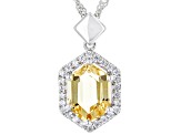 Hexagon Citrine and White Zircon Sterling Silver Pendant 2.27ctw