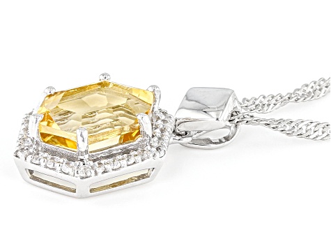 Hexagon Citrine and White Zircon Sterling Silver Pendant 2.27ctw