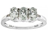 Green Prasiolite Rhodium Over Sterling Silver 3-Stone Ring 1.26ctw