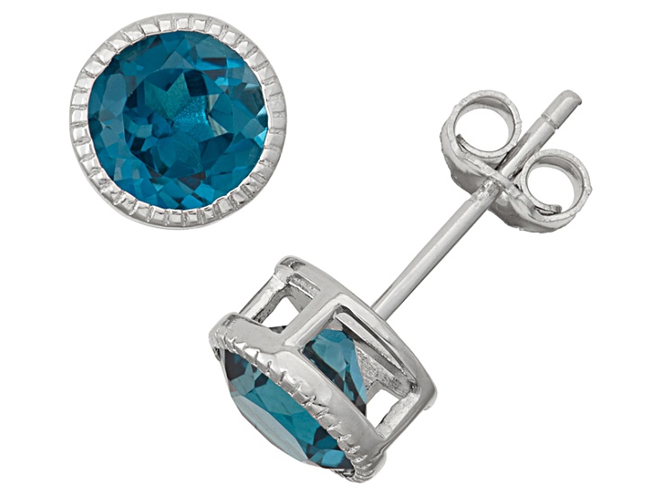 Sterling Silver 6mm Bezel Set London Blue Topaz Stud Earrings