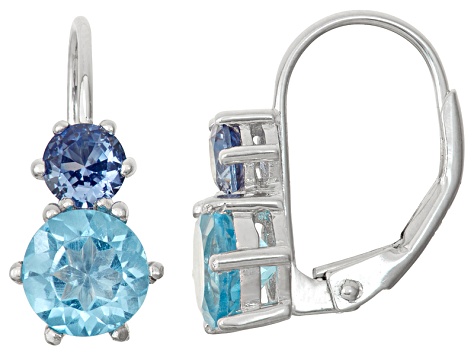 Sterling Silver Synthetic Shire And Swiss Blue Topaz Leverback Sterling Silver Synthetic Shire And Swiss Blue Topaz Leverback Earrings