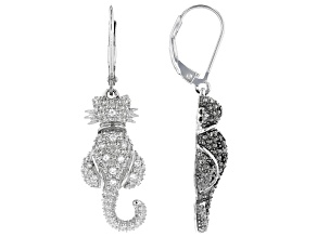 Black Spinel  Rhodium Over Sterling Silver Cat Earrings .18ctw