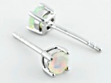 Ethiopian Opal Rhodium Over Sterling Silver Stud Earrings .28ctw