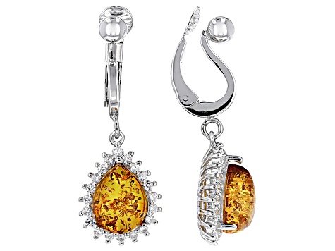 Orange Amber Sterling Silver Clip On Earrings Swi977 Jtv Orange Amber Sterling Silver Clip On Earrings