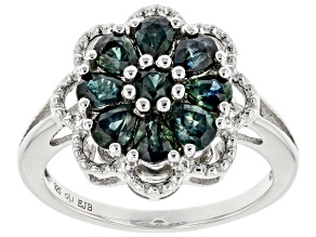Green Sapphire Rhodium Over Sterling Silver Floral Ring 1.63ctw