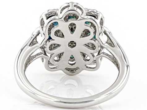 Green Sapphire Rhodium Over Sterling Silver Floral Ring 1.63ctw