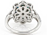 Green Sapphire Rhodium Over Sterling Silver Floral Ring 1.63ctw