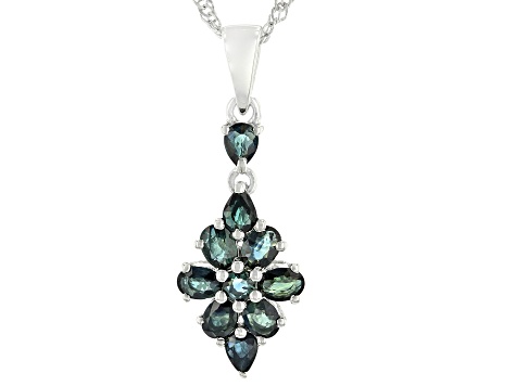 Green Sapphire Rhodium Over Sterling Silver Pendant With Chain 1.92ctw