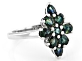 Green Sapphire Rhodium Over Sterling Silver Cluster Ring 1.74ctw
