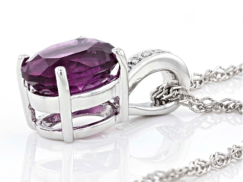 Purple Fluorite Rhodium Over Sterling Silver Pendant With Chain 2.02ctw