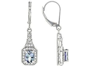 Blue Ocean Tanzanite With White Zircon Rhodium Over Sterling Silver Earrings 1.86ctw