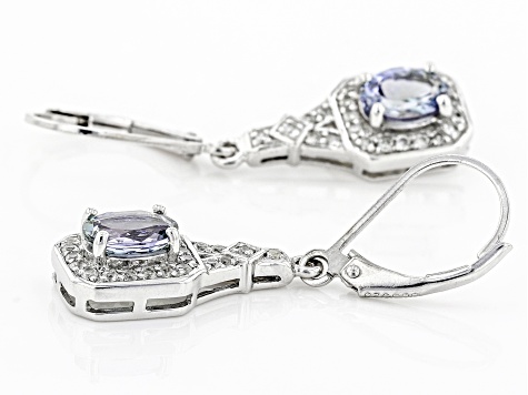 Blue Ocean Tanzanite With White Zircon Rhodium Over Sterling Silver Earrings 1.86ctw