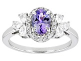 Blue Ocean Tanzanite & White Zircon Rhodium Over Silver Ring 1.33ctw