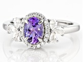 Blue Ocean Tanzanite & White Zircon Rhodium Over Silver Ring 1.33ctw