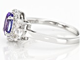 Blue Ocean Tanzanite & White Zircon Rhodium Over Silver Ring 1.33ctw