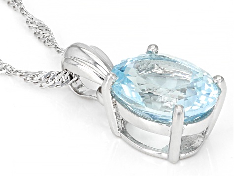 Blue Apatite Rhodium Over Silver Pendant With Chain 3.55ctw