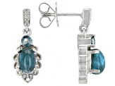 Blue Apatite Cat's Eye With Sapphire and Diamond Rhodium Over Sterling Silver Earrings 0.32ctw