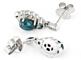 Blue Apatite Cat's Eye With Sapphire and Diamond Rhodium Over Sterling Silver Earrings 0.32ctw