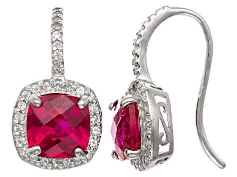 Synthetic Ruby And White Shire Sterling Silver Fish Synthetic Ruby And White Shire Sterling Silver Fish Hook Earrings