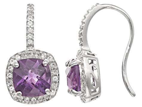 Amethyst And Synthetic White Shire Sterling Silver Fish Hook Amethyst And Synthetic White Shire Sterling Silver Fish Hook Earrings 2 88ctw