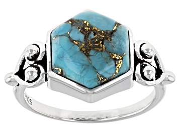 Picture of Blue Turquoise Rhodium Over Silver Ring
