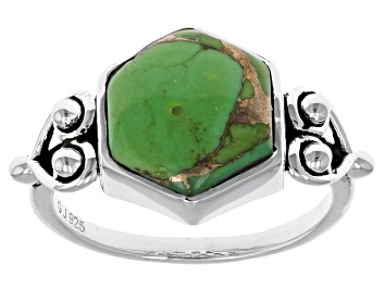 Picture of Green Turquoise Rhodium Over Silver Solitaire Ring