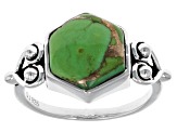 Green Turquoise Rhodium Over Silver Solitaire Ring