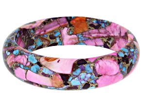 Blended Turquoise With Pink Spiny Oyster Shell Bangle Bracelet