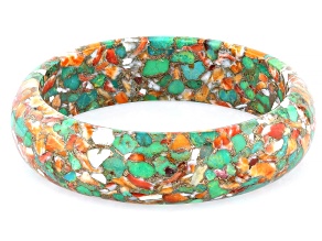 Blended Green Turquoise With Spiny Oyster Shell Bangle Bracelet