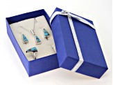 Blue Turquoise Rhodium Over Sterling Silver Jewelry Box Set