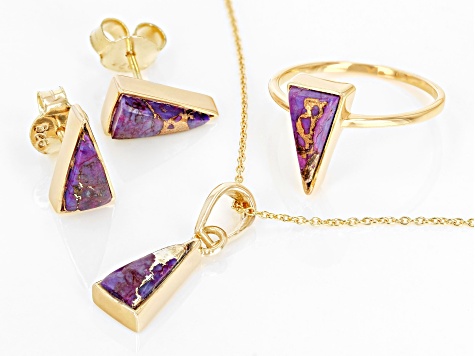 Purple Turquoise 18k Yellow Gold Over Sterling Silver Jewelry Set
