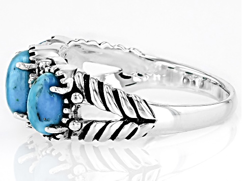 Blue Turquoise Three-Stone Oxidized Sterling Silver Ring