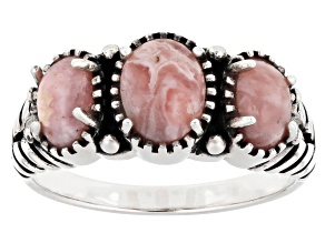 Three-Stone Rhodochrosite Oxidized Sterling Silver Ring