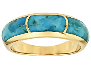 Blue Composite Turquoise 18K Gold Over Sterling Silver 3-Stone Inlay Ring