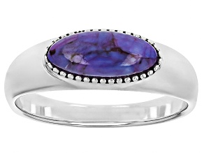 Purple Turquoise Sterling Silver East & West Oxidized Design Solitaire Ring 10x4mm