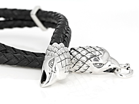 Sterling Silver And Leather Eagle Bracelet