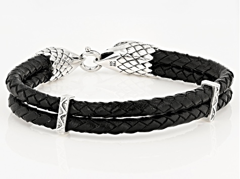 Sterling Silver And Leather Eagle Bracelet