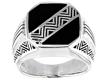 Picture of Mens Inlaid Black Onyx Rhodium Over Sterling Silver Ring
