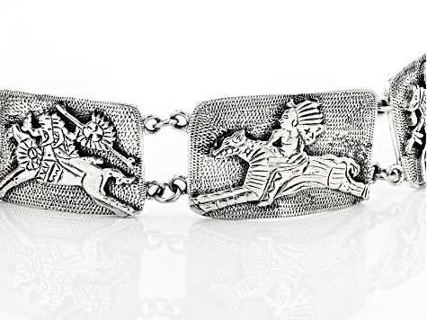 Rhodium Over Sterling Silver Native American Horse Bracelet