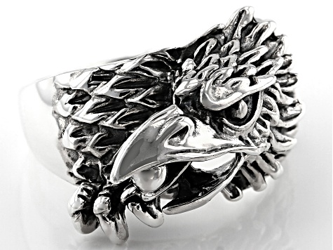 Mens Rhodium Over Sterling Silver Eagle Ring