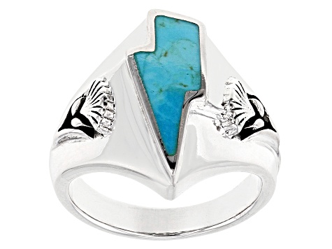 Turquoise Rhodium Over Sterling Silver Lightning Bolt Ring