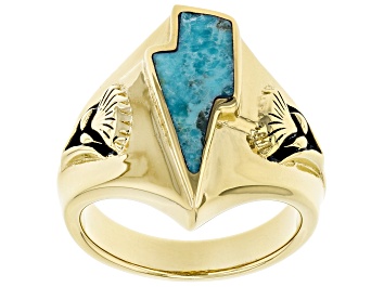 Picture of Turquoise 18k Yellow Gold Over Silver Lightning Bolt Mens Ring
