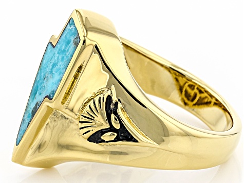 Turquoise 18k Yellow Gold Over Silver Lightning Bolt Mens Ring