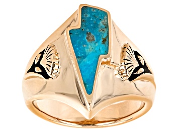 Picture of Blue Turquoise 18k Rose Gold Over Silver Lightning Bolt Ring