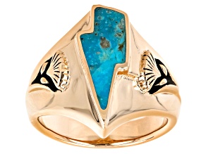 Blue Turquoise 18k Rose Gold Over Silver Lightning Bolt Ring