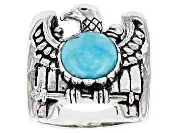 Picture of Mens Turquoise Rhodium Over Sterling Silver Eagle Ring