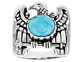 Mens Turquoise Rhodium Over Sterling Silver Eagle Ring