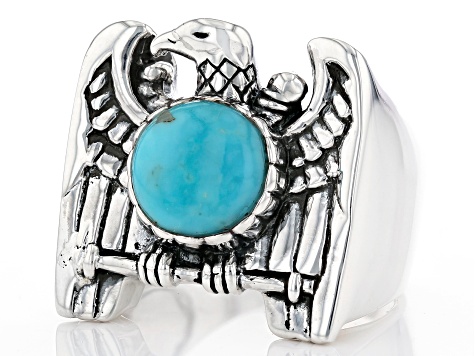 Mens Turquoise Rhodium Over Sterling Silver Eagle Ring